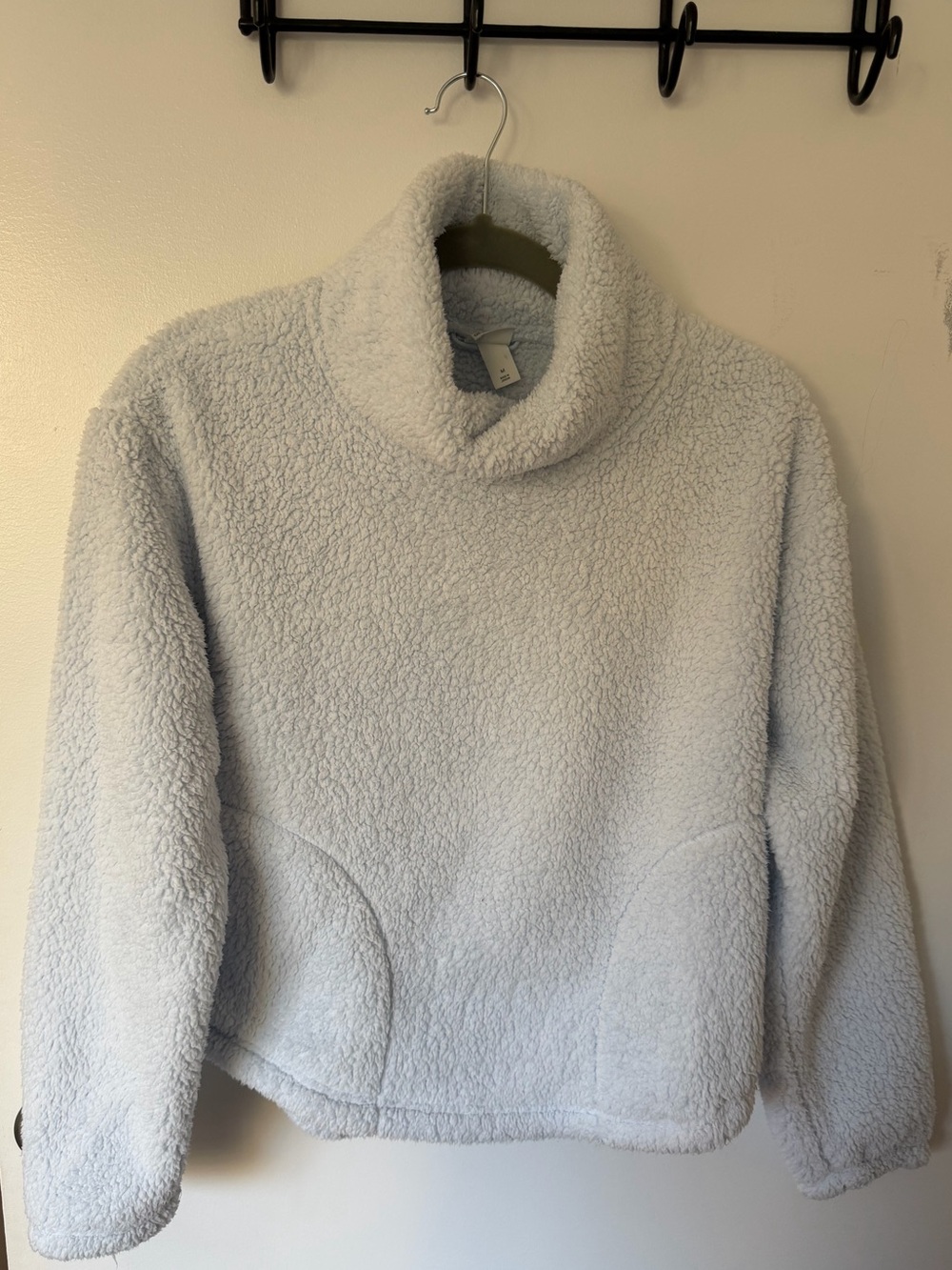 Cozy High-Neck Sherpa Pullover Sweater - Light Blue